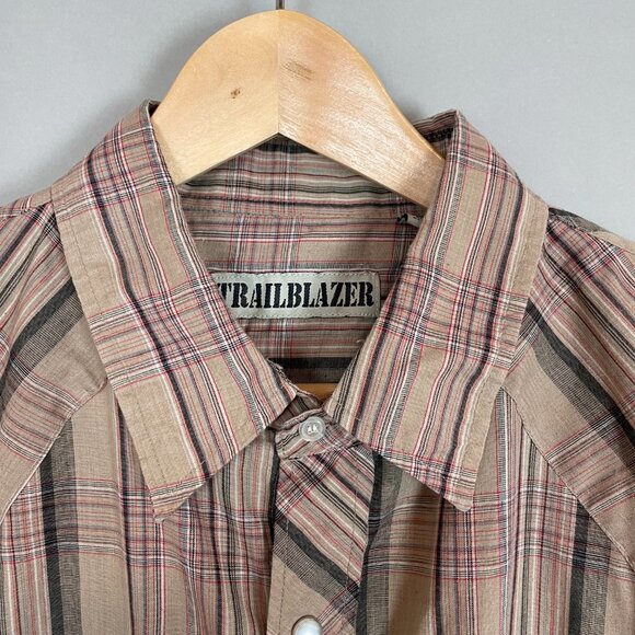 Vintage Trailblazer Western Shirt Plaid‎ Men Size XL Neutral Muted Rockabilly - Picture 3 of 9